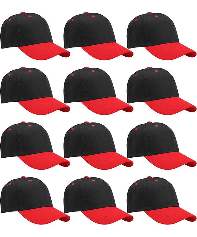 Falari Wholesale Bulk Lot 12-Pack Baseball Cap Adjustable Size Plain Blank Solid Color