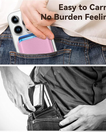 Magnetic Wallet Cell Phone Card Holder for Phone Case with Mag-Safe, Stronger Magnetic RFID Leather Phone Wallet Stick on Series of iPhone 17/16/15/14/13/12 and Pro/Promax, Pink