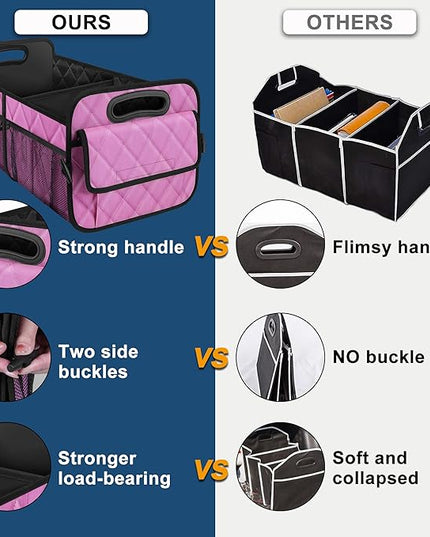 Deosk Car Trunk Organizer for SUV, Car Organizers and Storage with 6 Pocket, Car Accessories for Women/Men 70L Waterproof Polyester Trunk Organizer(Large, Pink)