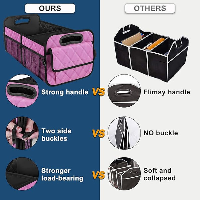 Deosk Car Trunk Organizer for SUV, Car Organizers and Storage with 6 Pocket, Car Accessories for Women/Men 70L Waterproof Polyester Trunk Organizer(Large, Pink)