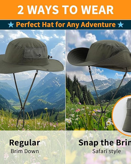 Home Prefer UPF50+ Mens Sun Hat Wide Brim Womens UV Protection Beach Bucket Hat for Fishing Hiking Snap Up Cowboy Hat