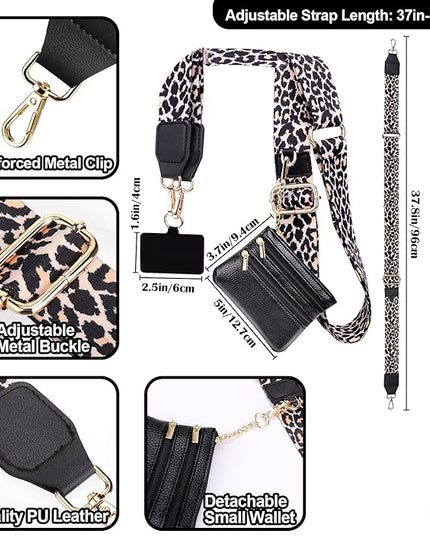XANGNIER Clip and Go Strap for Phone with Wallet Crossbody,Phone Strap with Zippered Wallet, Adjustable Anti Theft Cellphone Lanyard for Women, Cellphone Chain Accessories,Leopard