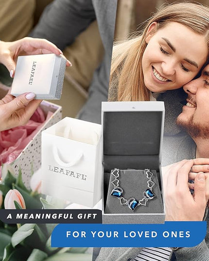 Leafael Infinity Love Heart Link Bracelets, Birthstone or Healing Stone Crystal Bracelet for Women, Silver Tone Jewelry Gifts for Her, 7-inch Chain and 2-inch Extender