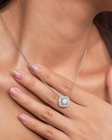 IMOLOVE Moissanite Solitaire Pendant Necklaces for Women Sterling Silver with 18K White Gold Plated 1-3 Carat D Color VVS1 Clarity Mossanite Jewelry for Women