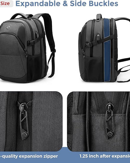 Swissdigital Design Travel Laptop Backpack for Men and Women, 35L Expandable Large College Backpack with USB Charging Port for Fits 17 Inch Notebook, Grey | SD1671-02