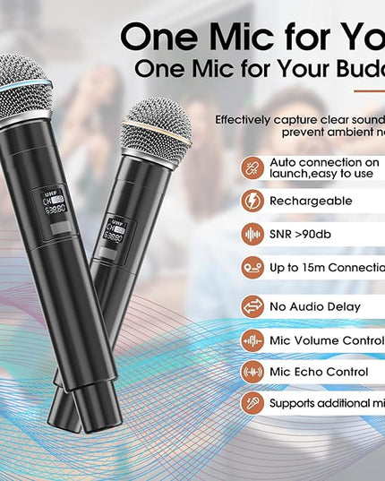 Karaoke Machine for Adults,2 Wireless Microphones for Karaoke Speaker, Portable Microphone and Speaker Support Four-Channel Microphone Expansion for Home Party,Picnic,Car,Indoor/Vintage Gifts