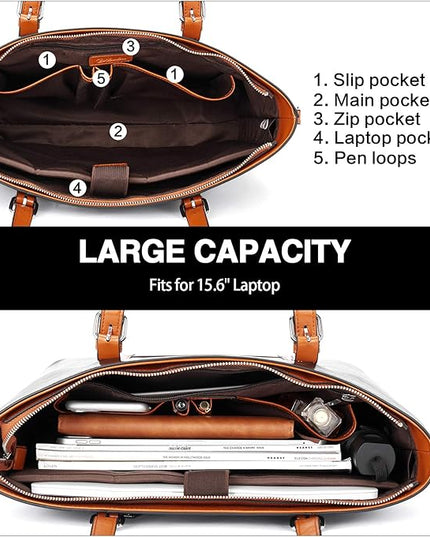 BOSTANTEN Leather Laptop Bag Work Tote for Women Shoulder Handbag Briefcase 15.6 inch Satchel Computer Bag