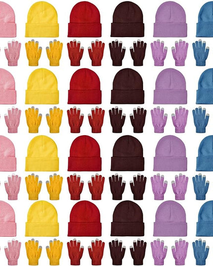 48 Pcs Bulk Winter Knit Beanies Gloves Men Women Warm Beanie Touchscreen Gloves Set Cozy Winter Accessories