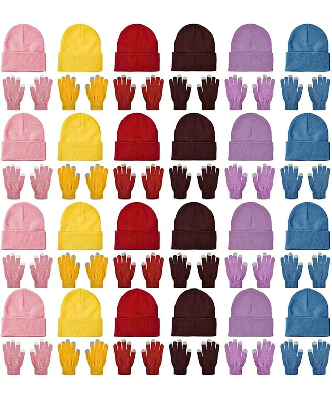 48 Pcs Bulk Winter Knit Beanies Gloves Men Women Warm Beanie Touchscreen Gloves Set Cozy Winter Accessories