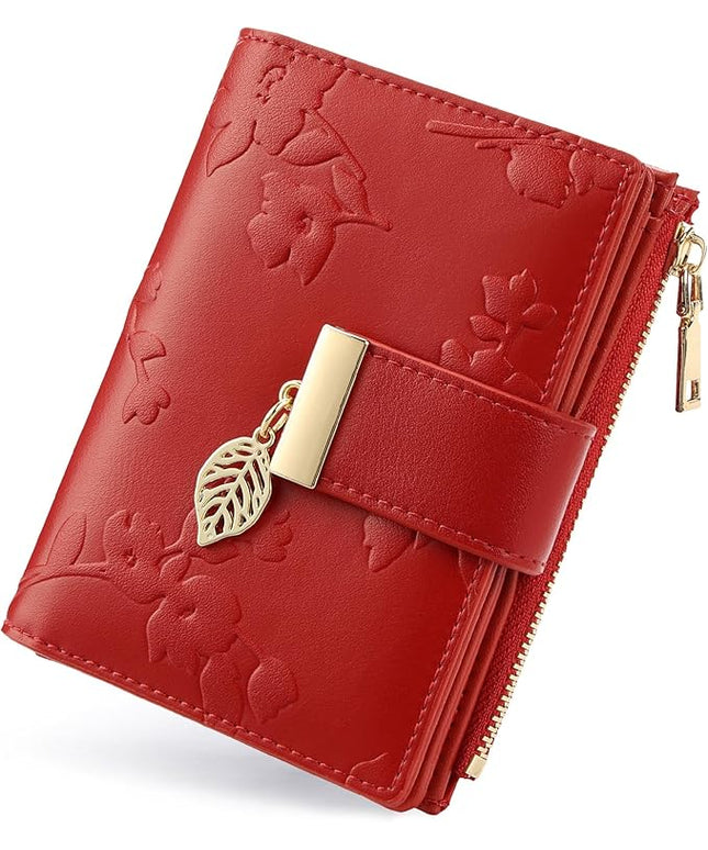 yiijay Small Wallet Women RFID Blocking Leather Bifold Wallet Credit Card Holder for Women Ladies Compact Wallet Mini Purse With Zipper Pocket