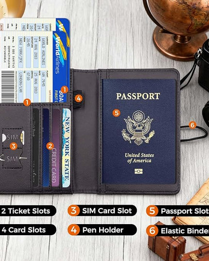 Melsbrinna Premium Leather Passport Holder Covers Case, Waterproof Rfid Blocking Travel Wallet Passport Holder with Pen Holder, Cute Passport Book for Women/Men