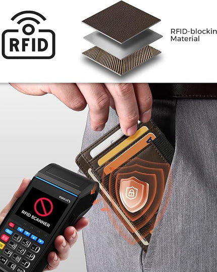 RUNBOX Slim Minimalist Wallet 8-12 Cards Front Pocket RFID Blocking Leather Small Thin Card Holder Wallets for Men and Women Gifts for Him