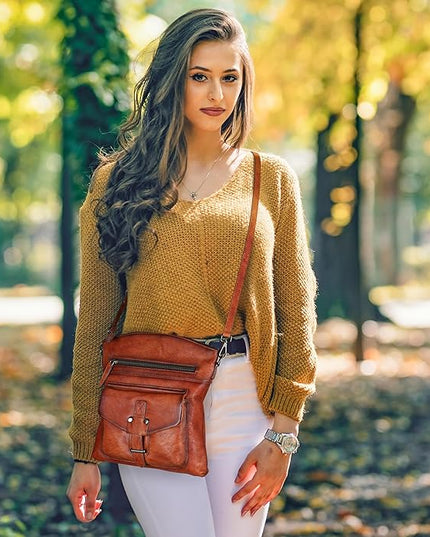 HESHE Leather Crossbody Bags for Women Satchel Purses Shoulder Purses and Handbags Cross Body Bag with Multi Pockets