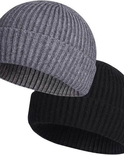 ROYBENS 2 Pack Wool Fisherman Beanies for Men, Knit Short Watch Cap Winter Warm Hats