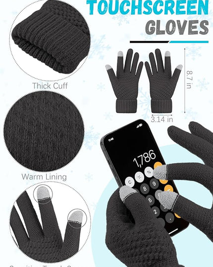 Winter Beanie Hat Scarf Gloves, Warm Fleece Knit Hats Touch Screen Gloves Neck Scarf Set Winter Gifts for Unisex Adult