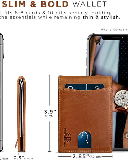 SERMAN BRANDS RFID Blocking Slim Bifold Genuine Leather Minimalist Front Pocket Wallets for Men with Money Clip Thin Mens