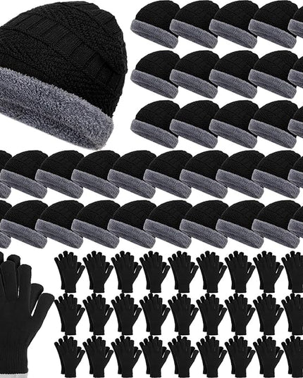 Suhine 40/110 Pcs Winter Hats and Gloves Bulk for Men Women Fleece Lined Beanie & Glove Set Unisex Hats Gloves for Homeless