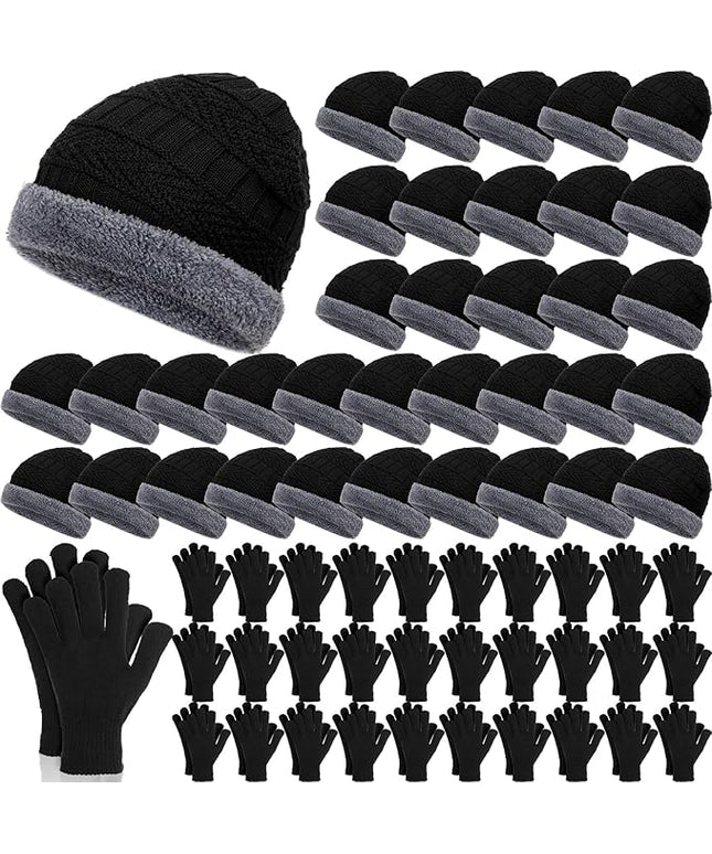 Suhine 40/110 Pcs Winter Hats and Gloves Bulk for Men Women Fleece Lined Beanie & Glove Set Unisex Hats Gloves for Homeless