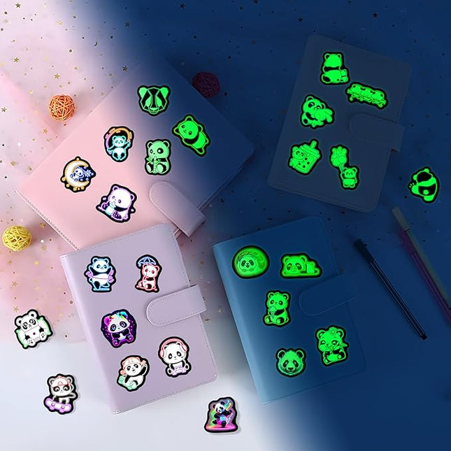 Glow in The Dark Neon Panda Water Bottle Stickers for Kids，75 Pcs Cartoon Animal Vinyl Laptop Decals, Teens Girls Boys Adults Phone Case Skateboard Luggage Decor
