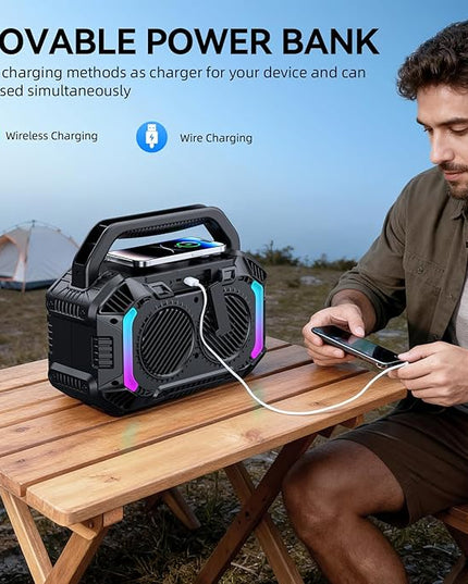 Wilody Speakers Bluetooth Wireless, 100W Loud Outdoor Speaker with Bass, IPX7 Waterproof Floatable, 20H Playtime, Wireless Charge, TWS, RGB Light, Portable Speaker for Work, Garage, Outdoor (Black)