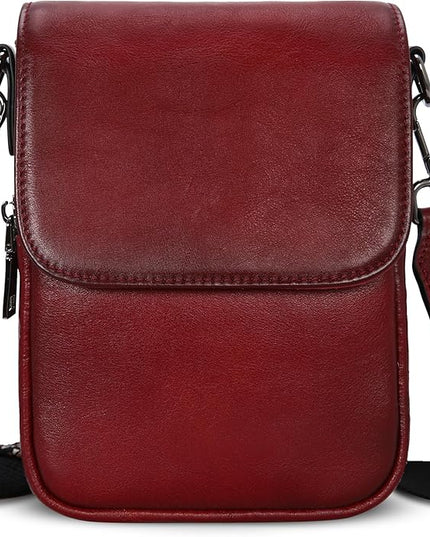 HESHE Leather Small Crossbody Bags for Women RFID Blocking Cell Phone Purse Anti-Theft Travel Bag with wide Straps