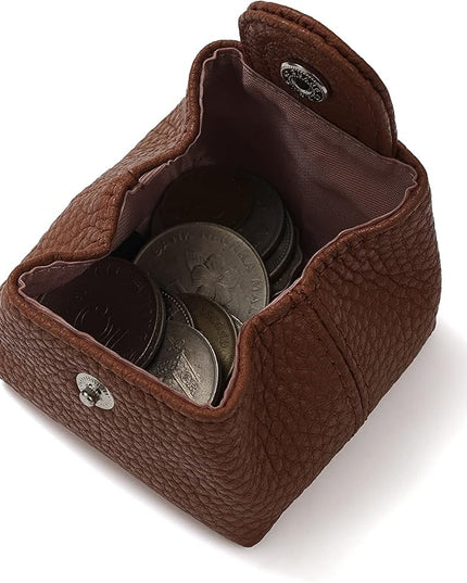 Cockatoo Genuine Leather Coin Pouch Change Holder, Mini Snap Pocket Wallet for Men Women (Brown, Small)