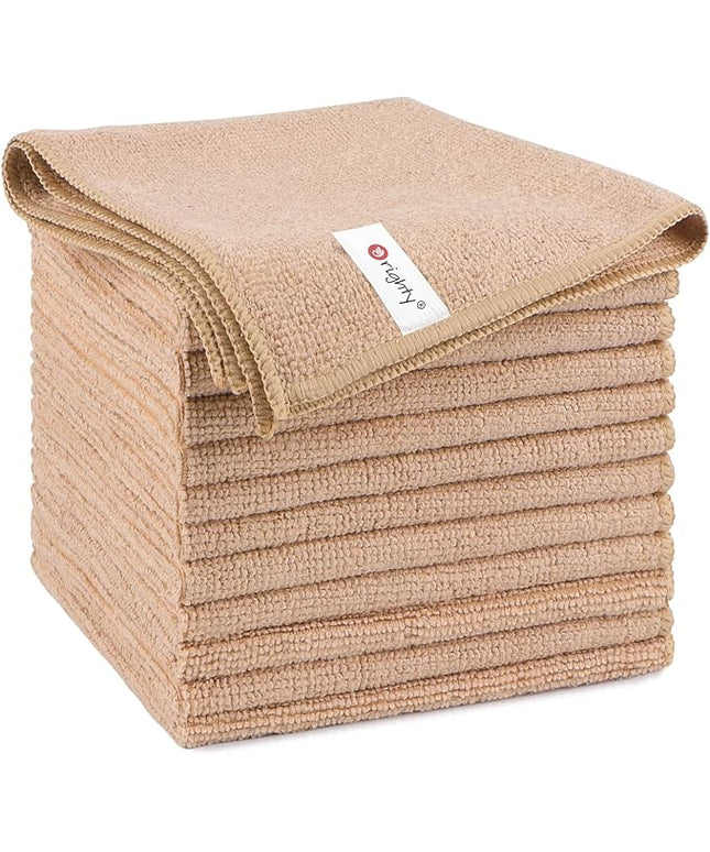 Orighty Microfiber Cleaning Cloth, 12 Pack Microfiber Towels for Cars, Highly Absorbent Car Cleaning Supplies, Lint Free Cloths Clean Rags for Car Care, House, Kitchen, 12x12 inch, Brown