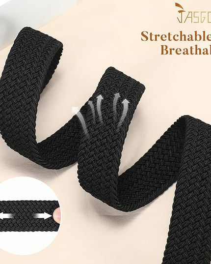 JASGOOD Women Elastic Braided Woven Belt Stretch Canvas Casual Belt 1.4'' for Golf Jeans Pants