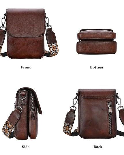 HESHE Leather Small Crossbody Bags for Women RFID Blocking Cell Phone Purse Anti-Theft Travel Bag with wide Straps