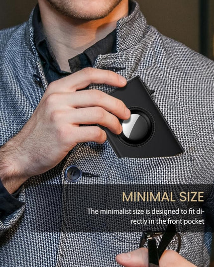typecase Mens Wallet Card Holder for AirTag: Leather Smart Wallet for Men Compatible with Apple Air Tag, RFID Blocking, Slim, Minimalist - 9-14 Card Capacity | ID Window | Cash Slot (Deep Black)