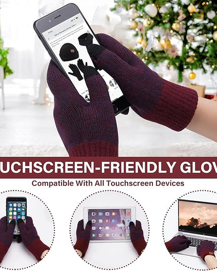 FZ FANTASTIC ZONE Mens Winter Knit Hat Beanie Long Neck Scarf Touchscreen Gloves Set Fleece Skull Caps Gifts for Men Women
