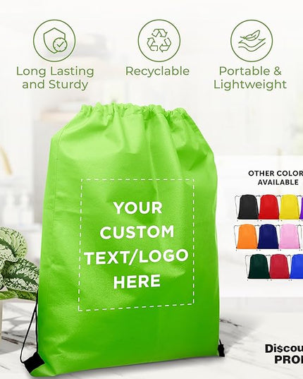 DISCOUNT PROMOS Custom Non-Woven Drawstring Backpacks Set of 10/50/100, Personalized Bulk Pack