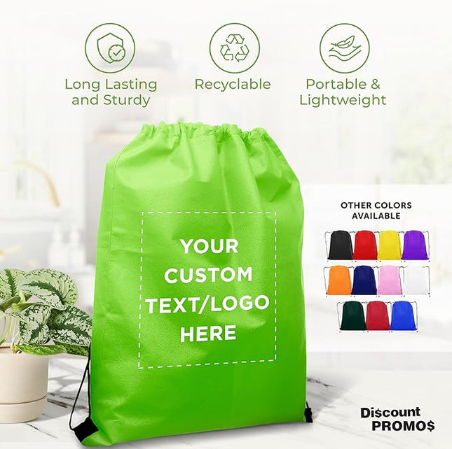 DISCOUNT PROMOS Custom Non-Woven Drawstring Backpacks Set of 10/50/100, Personalized Bulk Pack