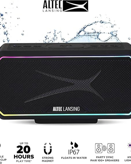 Altec Lansing Loud Portable Speakers Bluetooth Wireless Waterproof - MultiColor LED, 20 Hour Playtime, Mount Included | HydraBLAST 2.0 Magnetic Bluetooth Speaker for Travel, Home and Outdoor Adventure