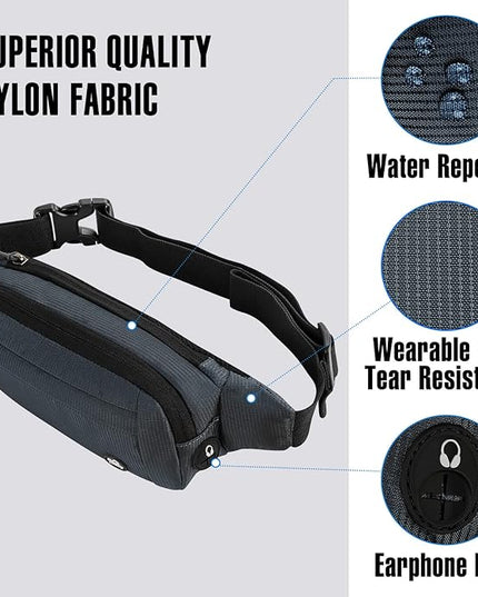 WATERFLY Fanny Pack Waist Bag: Small Hip Pouch Bum Bag Fannie Pack Phanny Fannypack Waistpack Bumbag Beltbag Sport Slim Fashionable for Jogging Hiking Hiker Woman Man
