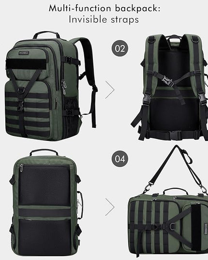 WITZMAN Carry On Travel Backpack for Men Large Convertible 45L Fit 17 Inch Laptop Backpack 3 in 1 Bag for Airline Approved(B688 Army Green)