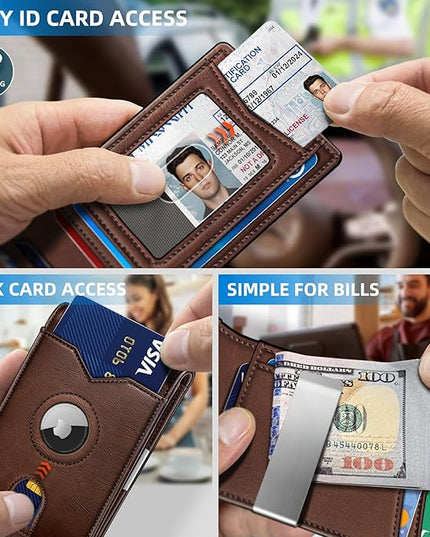 miyozi Airtag Wallet for Men,with Money Clip 11 Cards Slim Front Pocket Leather RFID Blocking Wallet with Gift Box