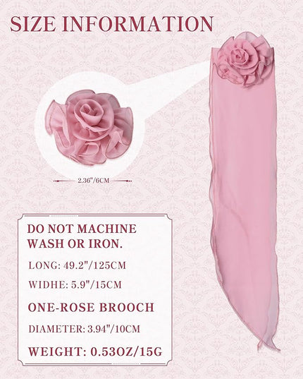 Chiffon Scarf for Women, Removable Flower Neck Scarf Light Soft Fashion Rose Scarves Versatile Headband or Hair Band