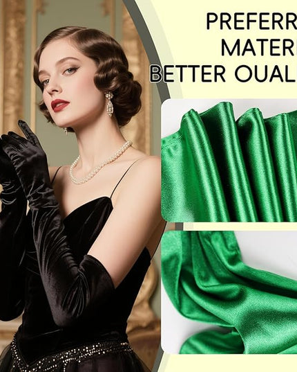 THARAHT Women Long Gloves with Satin Elbow Length for 1920s Opera Tea Party Costumes Bridal Evening Dress