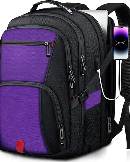 Extra Large Backpack, Travel Laptop Backpack, Sturdy TSA Water Resistant 17.3 Inch Carry on Backpacks with USB Port, Anti Theft Business Computer Backpacks Gifts for Men Women, Purple