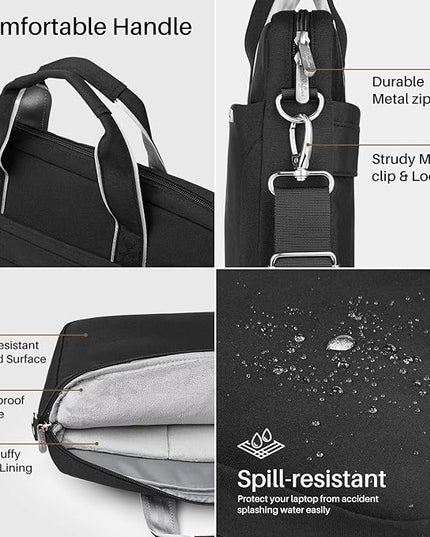 17 17.3 Inch Laptop Shoulder Bag for Men Women,Waterproof Computer Carrying Case Messenger Bag with Strap for 17"-18" HP Dell,Laptop Briefcase for Office business Travel College School,Black