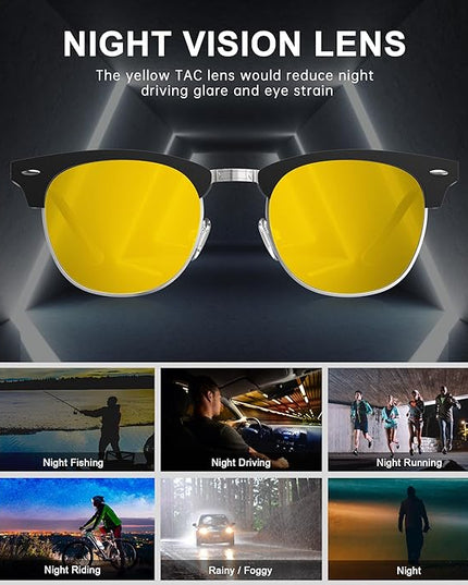 KALIYADI Sunglasses Men Polarized Sunglasses for Men Women Unisex Semi-Rimless Frame Retro Driving Sun Glasses UV Blocking