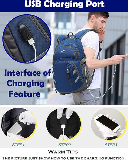 ProEtrade Backpack Bookbag for College Laptop Travel,Fit Laptop Up to 15.6 inch with USB Charging Port Multi Compartment Anti theft, Gift for Women Men (Blue)