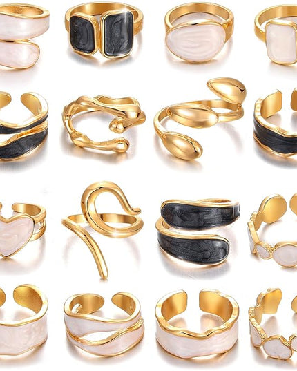 KISS WIFE Goldenen Silvery Black Kunckle Rings Set for Women, Dainty Simple Trendy Cute Stackable Finger Rings Pack, Perfect for Stacking Layering on Thumb and Knuckle, Mixed Size, Jewelry Gift