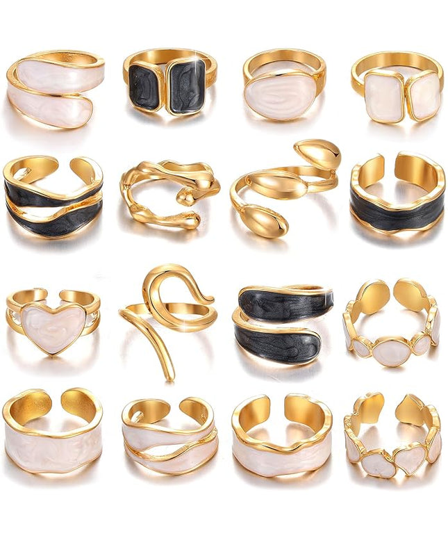 KISS WIFE Goldenen Silvery Black Kunckle Rings Set for Women, Dainty Simple Trendy Cute Stackable Finger Rings Pack, Perfect for Stacking Layering on Thumb and Knuckle, Mixed Size, Jewelry Gift