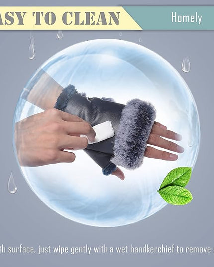 Cute Winter Gloves - Fuzzy Furry Faux Fur Lined, Warm Hands Warmer for Women