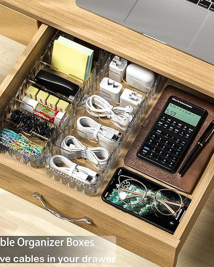 Cable Storage Boxes Organizers 2 Pack,Cord Charger Storage Organizer Box Case with 20pcs Cable Ties,Stackable,Clear