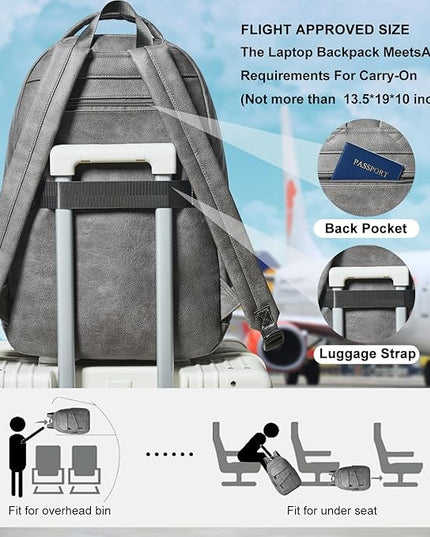 43L Backpack for Women Men - Vegan Leather Backpack Purse Travel Carry-on Bag College Bookbag Work fits 17" Laptop,DimGray
