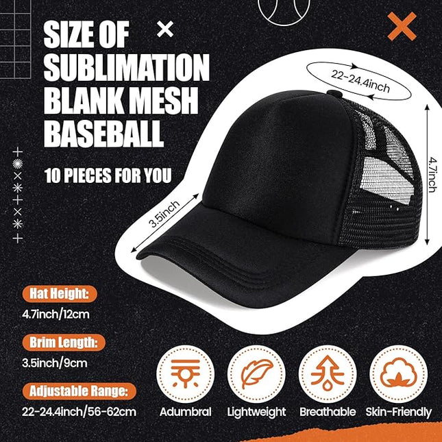 10 Pcs Sublimation Blank Trucker Hats Bulk Mesh Baseball Cap Polyester Mesh Trucker Hat for Men and Women