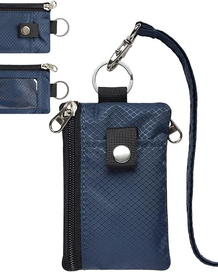 Minimalist RFID Blocking Small Wallet with ID Window,WaterResistant Zip Id Case Wallet with Lanyard Keychain for Cards,Cash,Travel,Women,Men